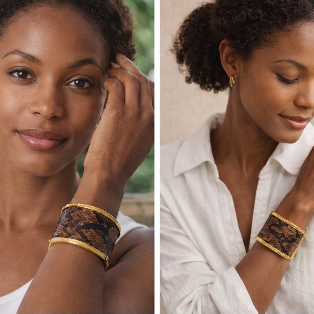 Snakeskin Print Gold Cuff Bracelet – Bold Statement Accessory
